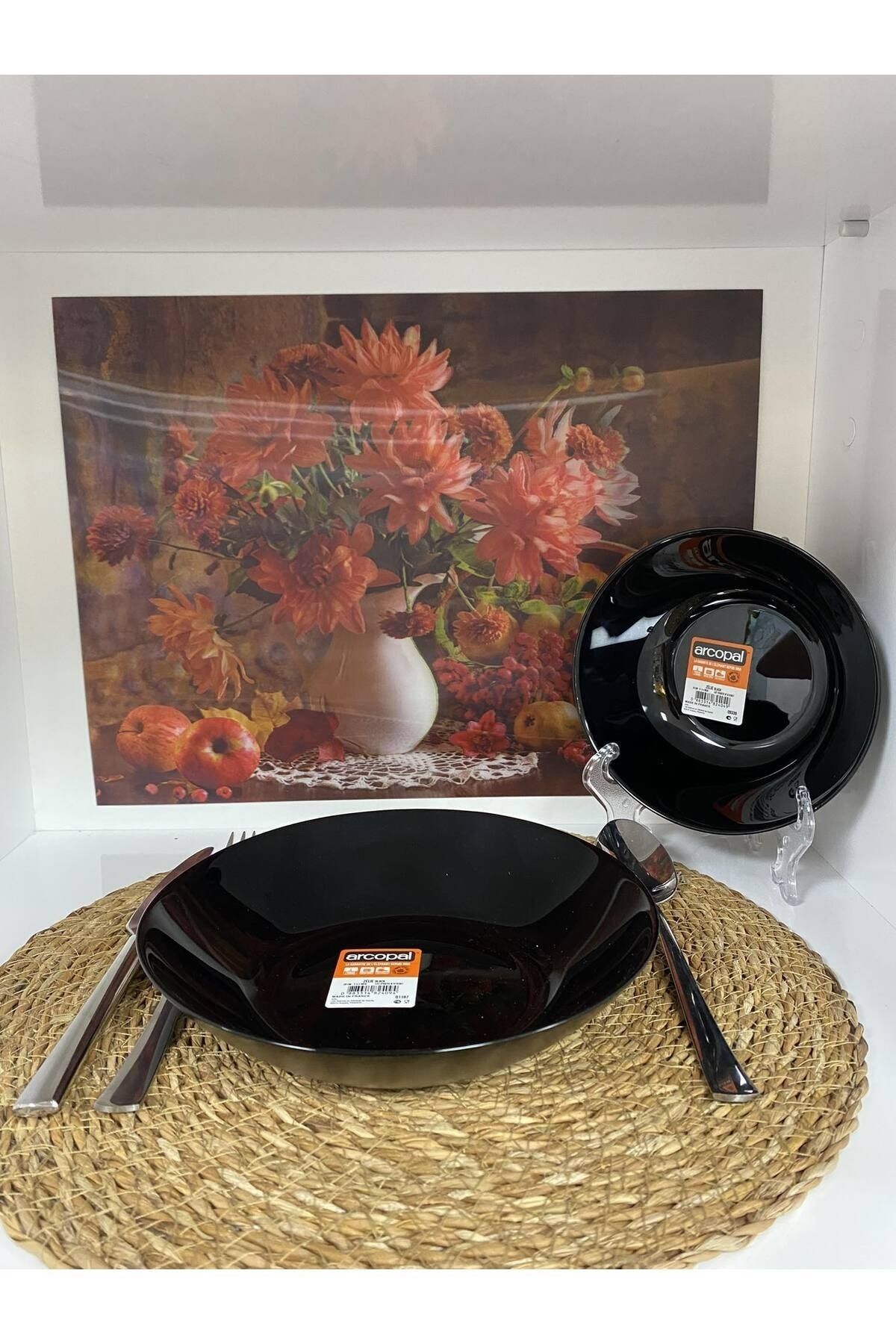 Arcopal Zelie Siyah 12 Parça 6 Kişilik Yemek Takımı 20 Cm Çukur Yemek Tabağı 16 Cm Çorba Kasesi
